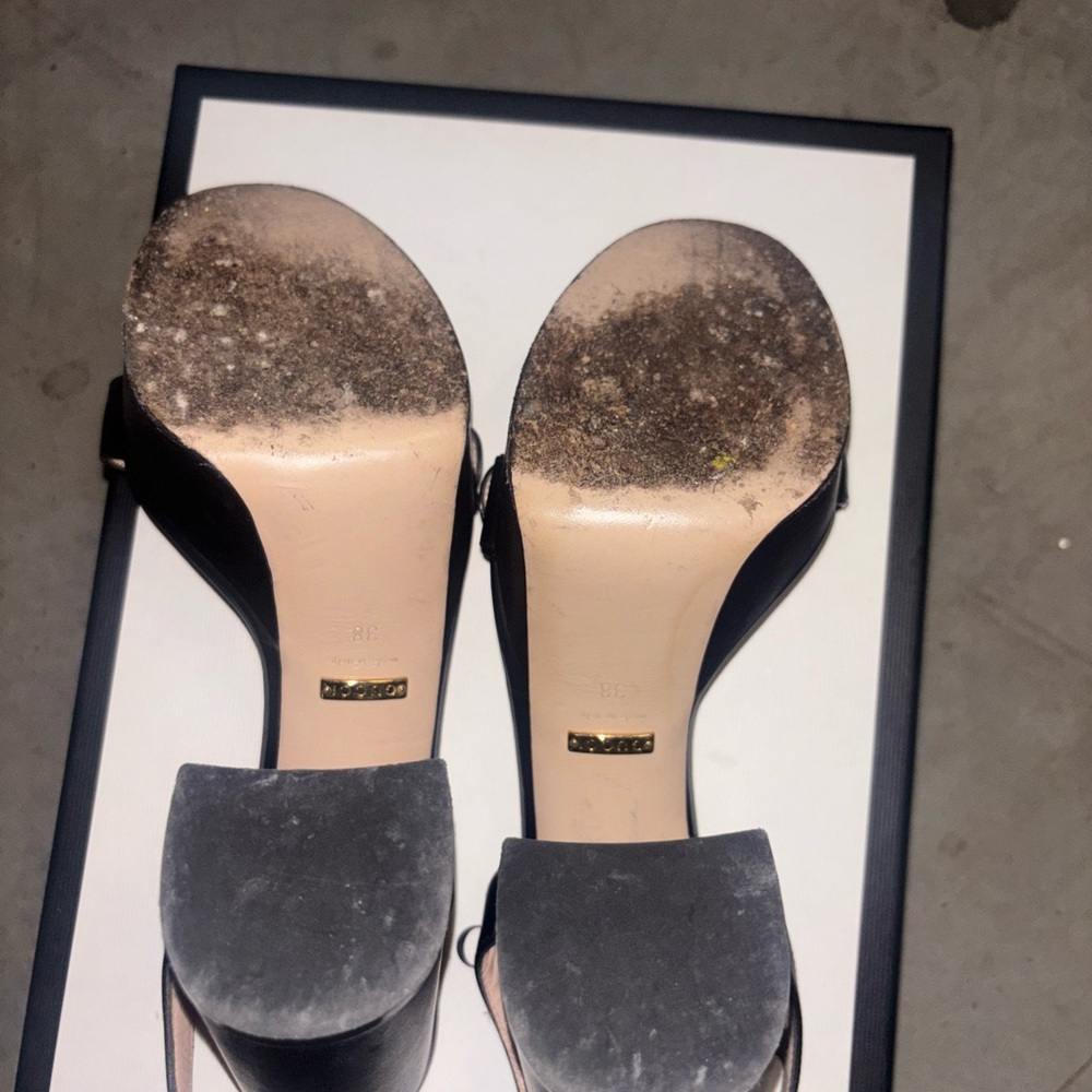 Gucci marmont double g Black Leather Women's block heel Sandals 38 - Picture 5 of 7
